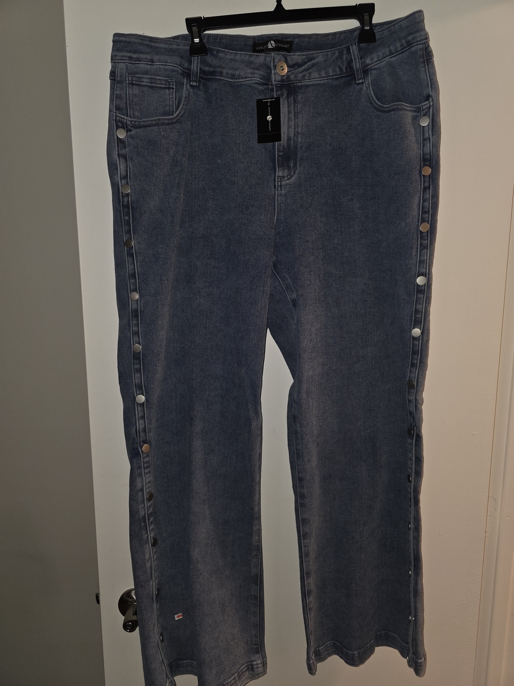 Ashley Stewart Dark Blue Wide-Leg Snap-Accent Jeans